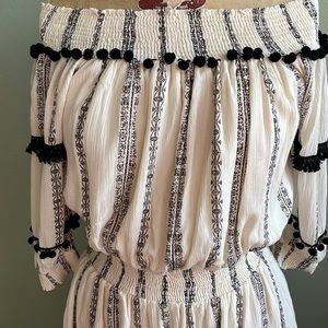 Philosophy ivory and black off shoulder dress